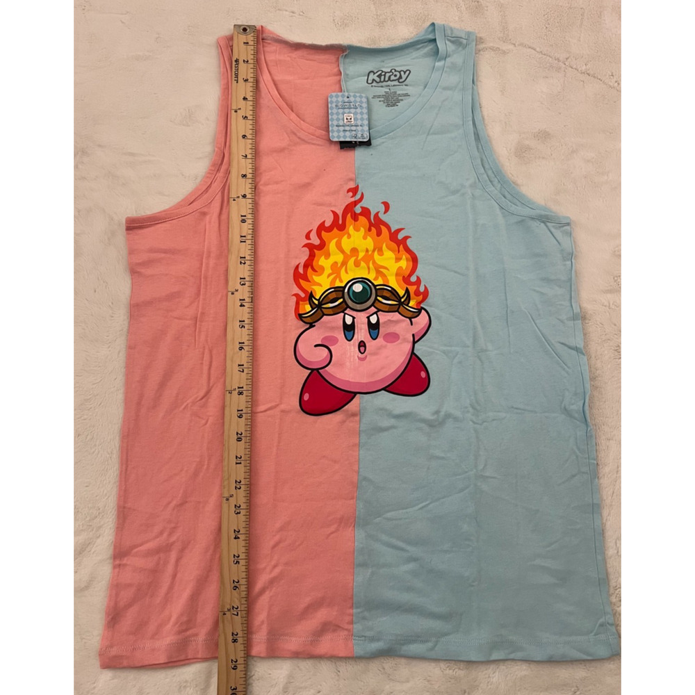 Kirby Men's Tank Top Large Pink Blue Split Fire Graphic Nintendo New With Tags - Picture 2 of 7